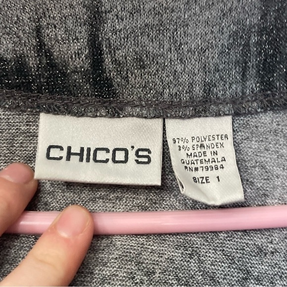 Chicos size 1 (M 8) cardigan open front silver Metallic fabric marbled black EUC - Picture 4 of 6